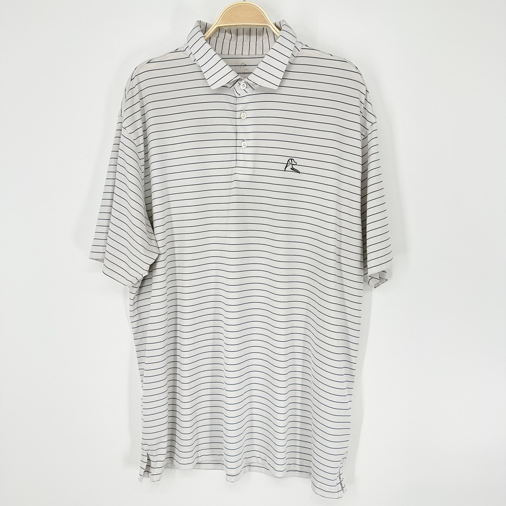 Rhoback Performance Polo Mens XXL White Blue Striped Good Short Sleeve Golf